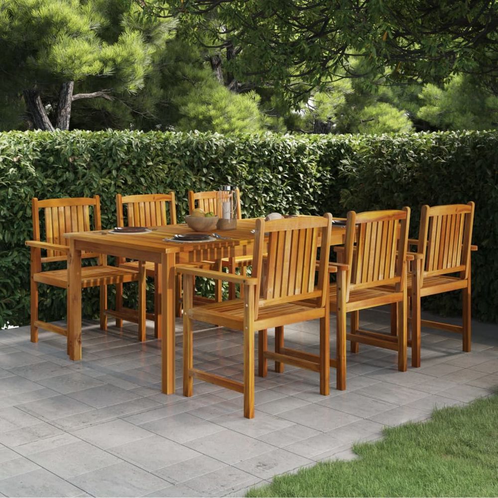 7 Piece Garden Dining Set Solid Wood Acacia - SILVIONIX