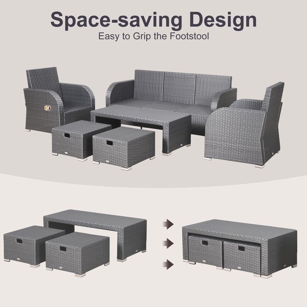 7 - Seater Outdoor Garden Rattan Furniture Set w/ Recliners Grey - SILVIONIX