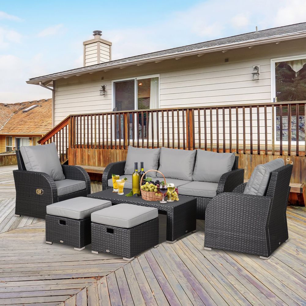 7 - Seater Outdoor Garden Rattan Furniture Set w/ Recliners Grey - SILVIONIX