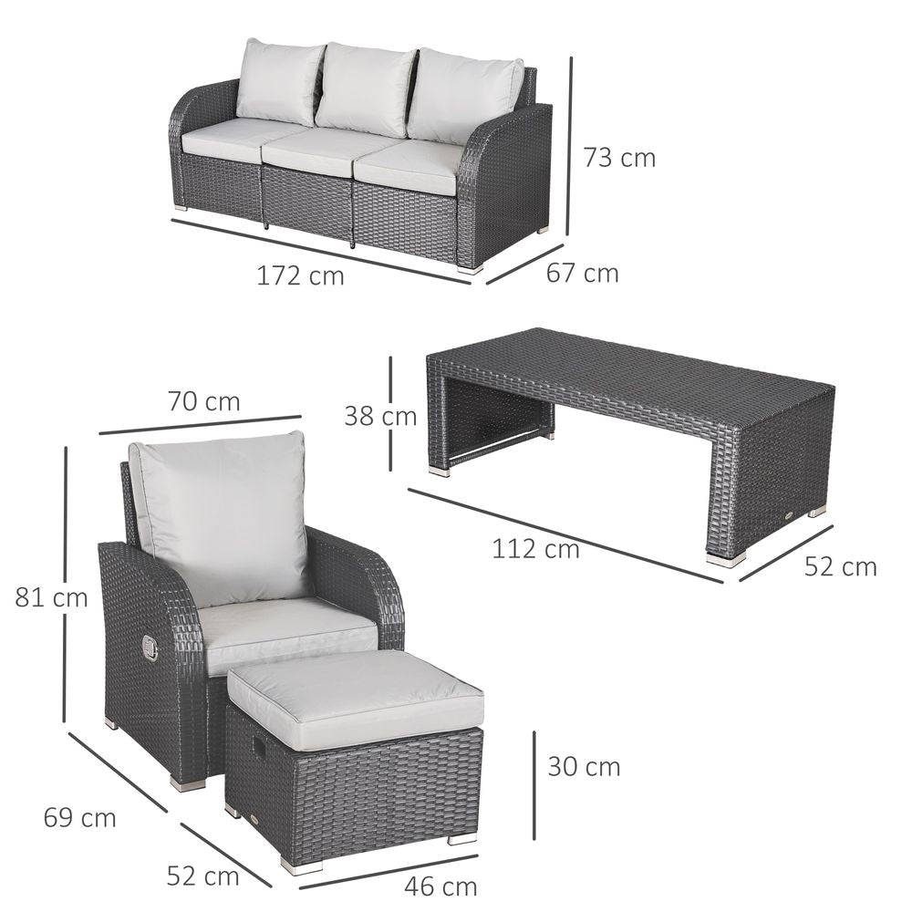 7 - Seater Outdoor Garden Rattan Furniture Set w/ Recliners Grey - SILVIONIX