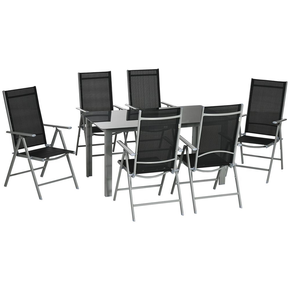 7pc Outdoor Dining Table and 6 Folding Chairs, Aluminium Patio Dining Set Black - SILVIONIX