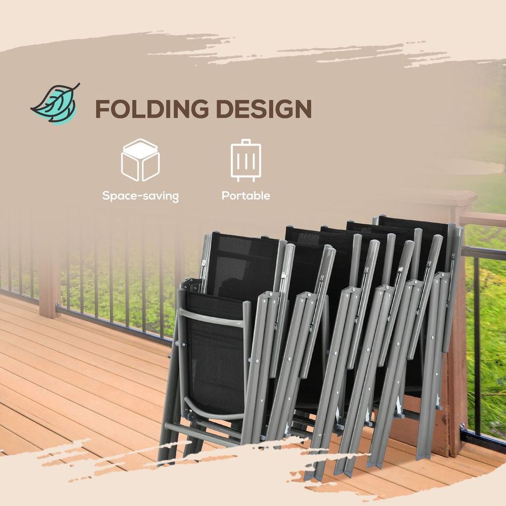 7pc Outdoor Dining Table and 6 Folding Chairs, Aluminium Patio Dining Set Black - SILVIONIX