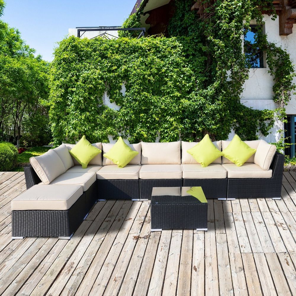 8 Pcs Rattan Sofa Set W/Cushions - SILVIONIX