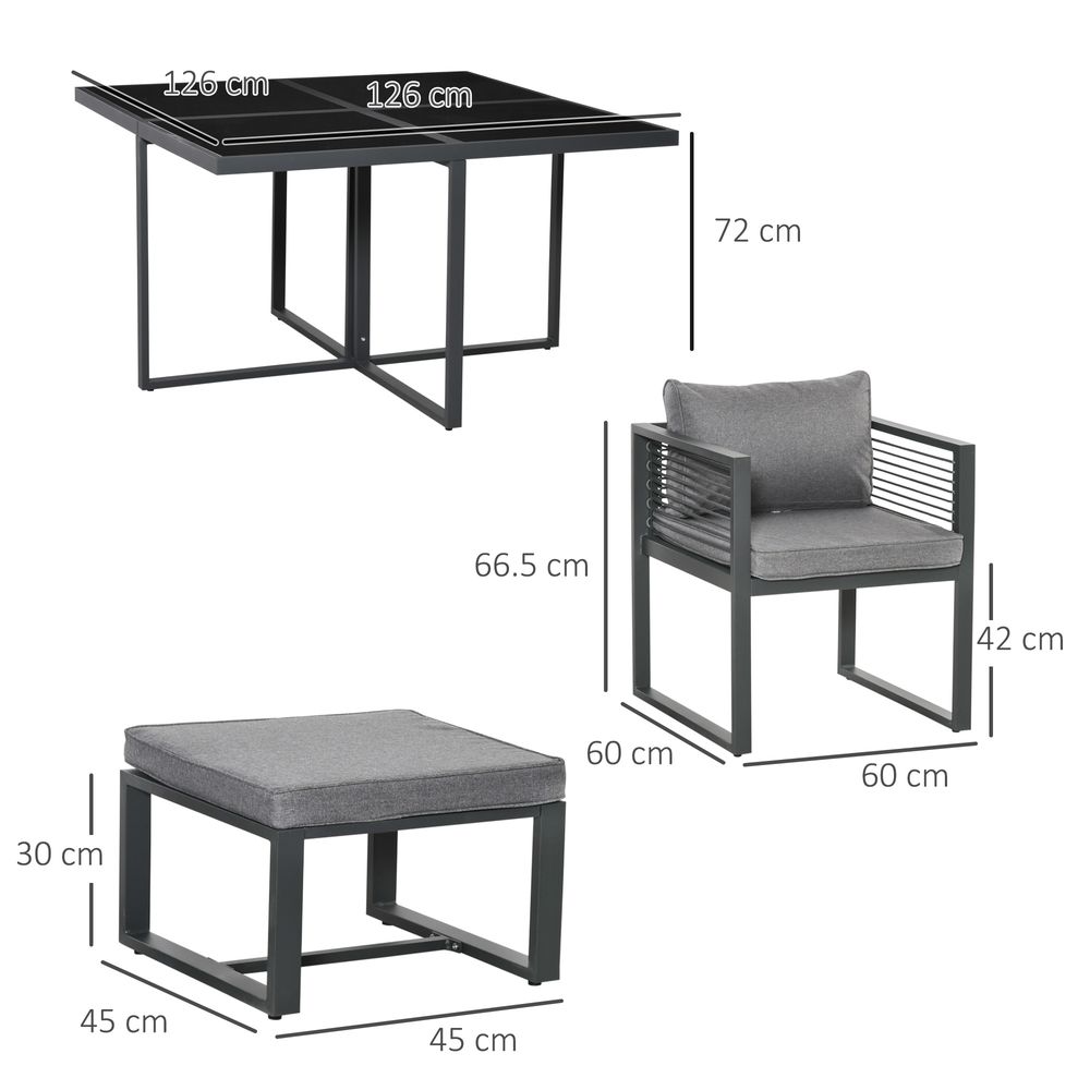 8 Seater Dining Cube Set Dining Table, 4 Chairs & 4 Footstools & Cushion, Grey - SILVIONIX