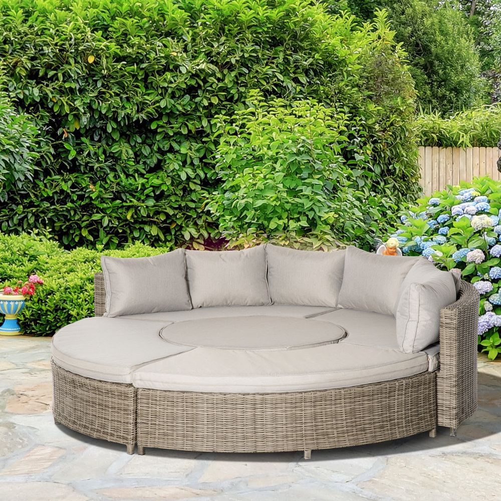 8 - Seater PE Rattan DaybedTable with Olefin Cushion - SILVIONIX