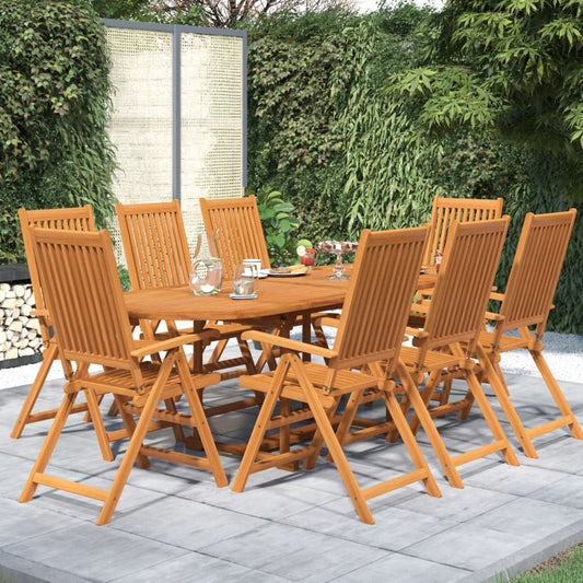 9 Piece Garden Dining Set Solid Wood Acacia - SILVIONIX