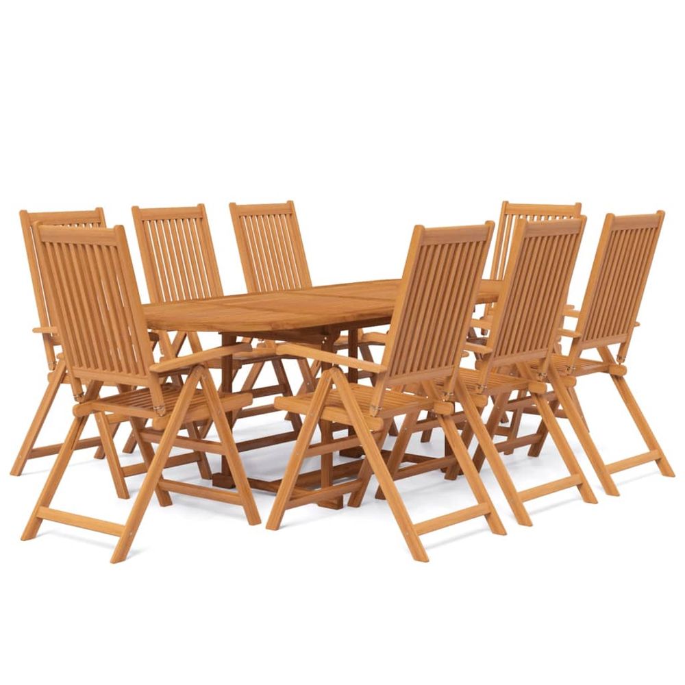 9 Piece Garden Dining Set Solid Wood Acacia - SILVIONIX