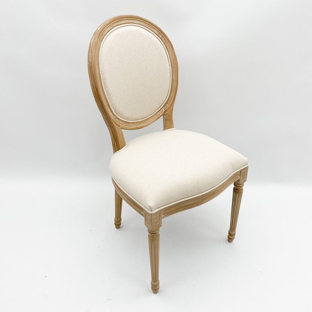 94CM CREAM LINEN FABRIC LOUIS ARMCHAIR - SILVIONIX