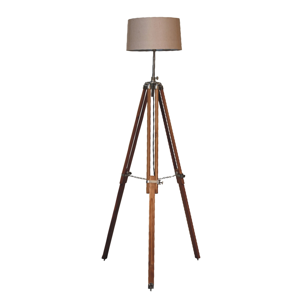 Chrome Plated and Wooden Teak Floor Lamp