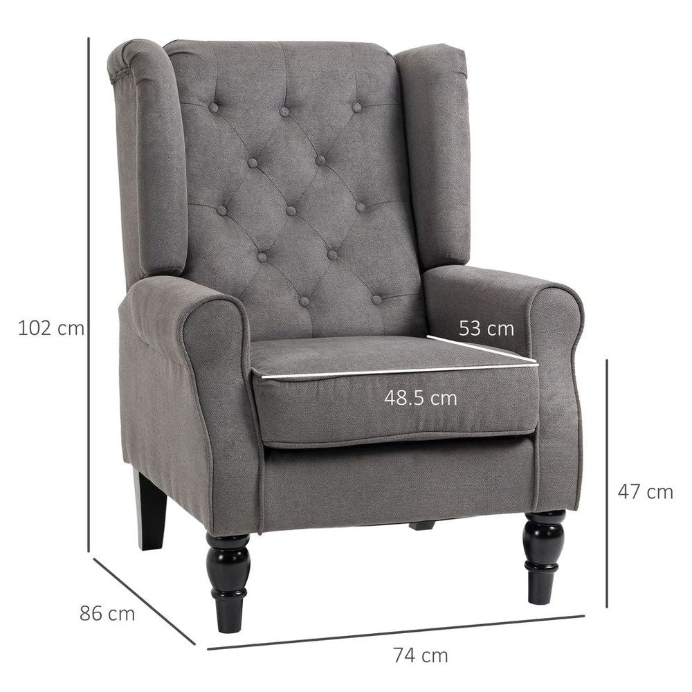 Accent Armchair Home Furniture Retro Tufted Club Wood Fabric Dark Grey - SILVIONIX