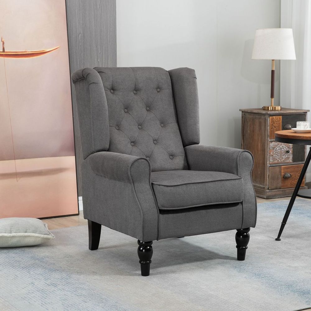 Accent Armchair Home Furniture Retro Tufted Club Wood Fabric Dark Grey - SILVIONIX