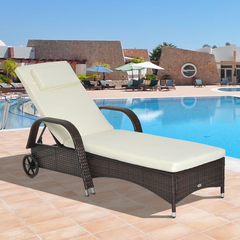 Adjustable Rattan Sun Lounger Outdoor Recliner w/ Cushion Garden Pool - SILVIONIX