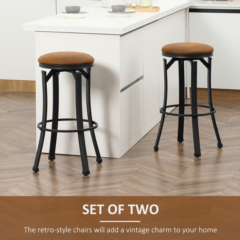 Bar Stools Set of 2 Microfiber Cloth Bar Chairs W/ Steel Legs Brown - SILVIONIX