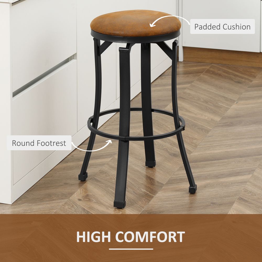 Bar Stools Set of 2 Microfiber Cloth Bar Chairs W/ Steel Legs Brown - SILVIONIX