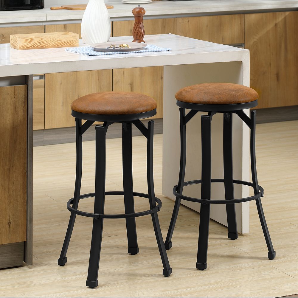 Bar Stools Set of 2 Microfiber Cloth Bar Chairs W/ Steel Legs Brown - SILVIONIX