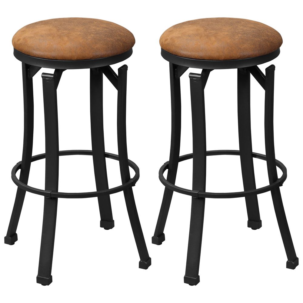 Bar Stools Set of 2 Microfiber Cloth Bar Chairs W/ Steel Legs Brown - SILVIONIX