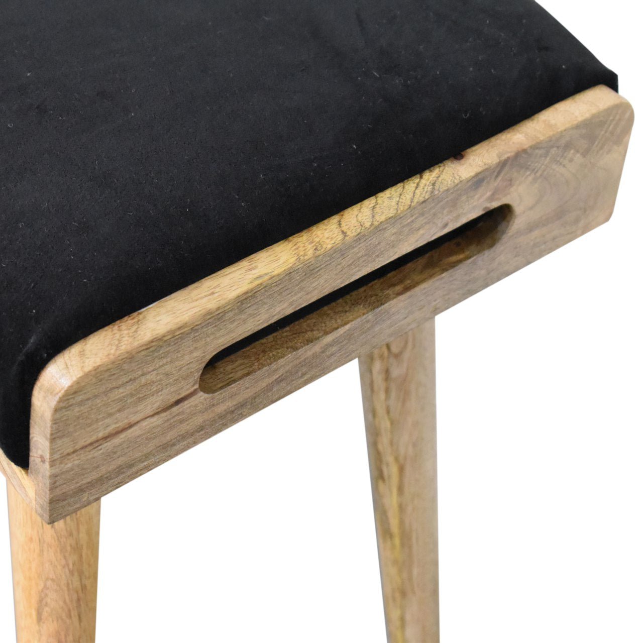 Black Velvet Tray Style Footstool - SILVIONIX