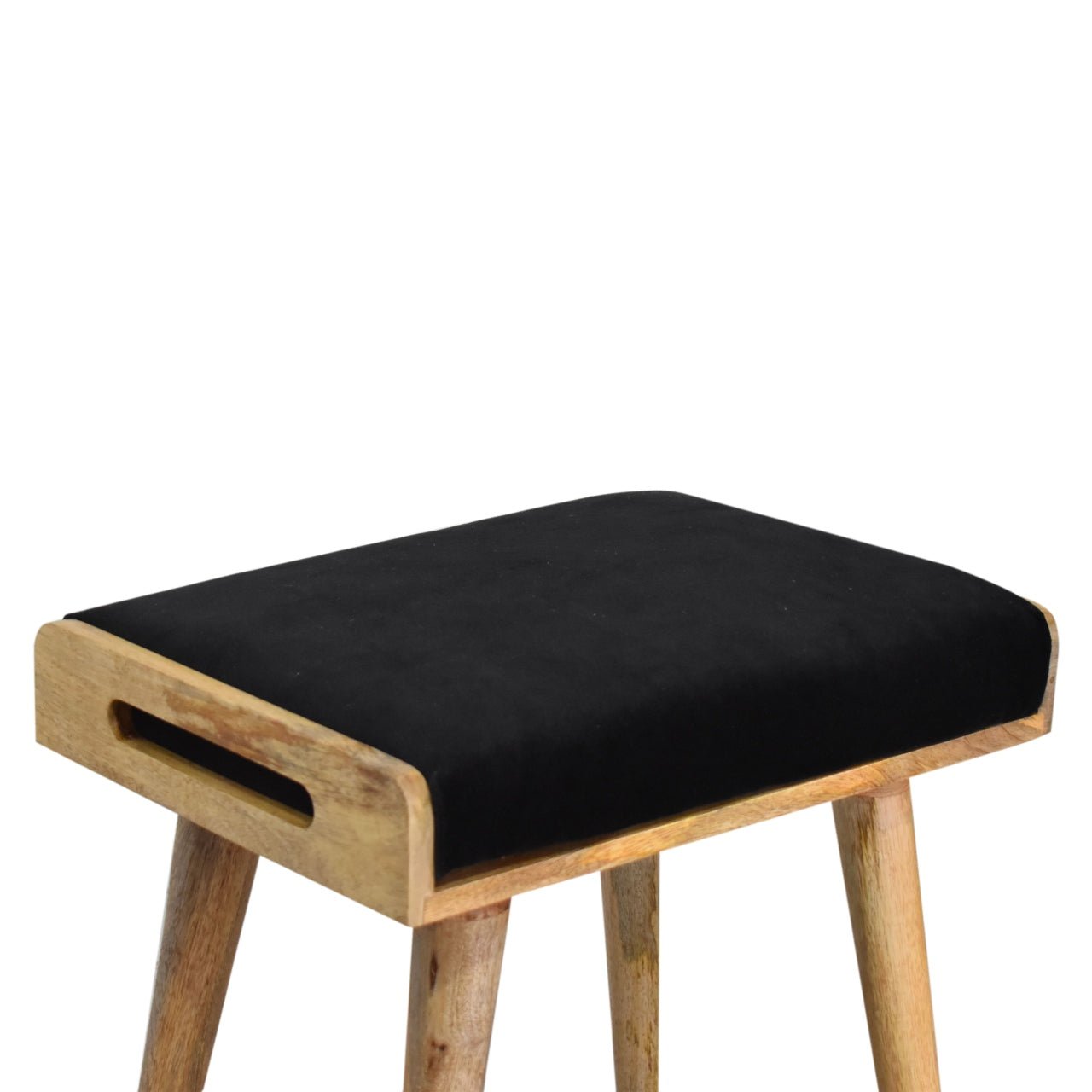 Black Velvet Tray Style Footstool - SILVIONIX