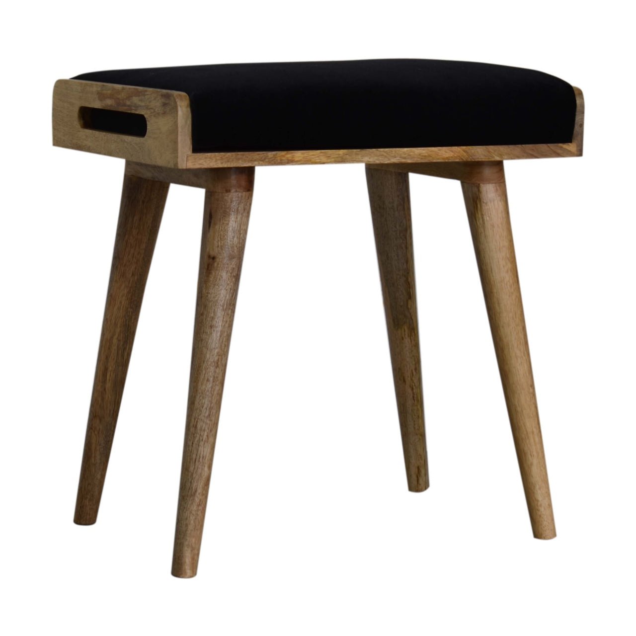 Black Velvet Tray Style Footstool - SILVIONIX