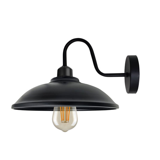 Black Wall Light Fixture, Vintage Black Wall Sconce E27 Base Socket Screw Wall Swan Neck Hemisphere Shape Shade - SILVIONIX