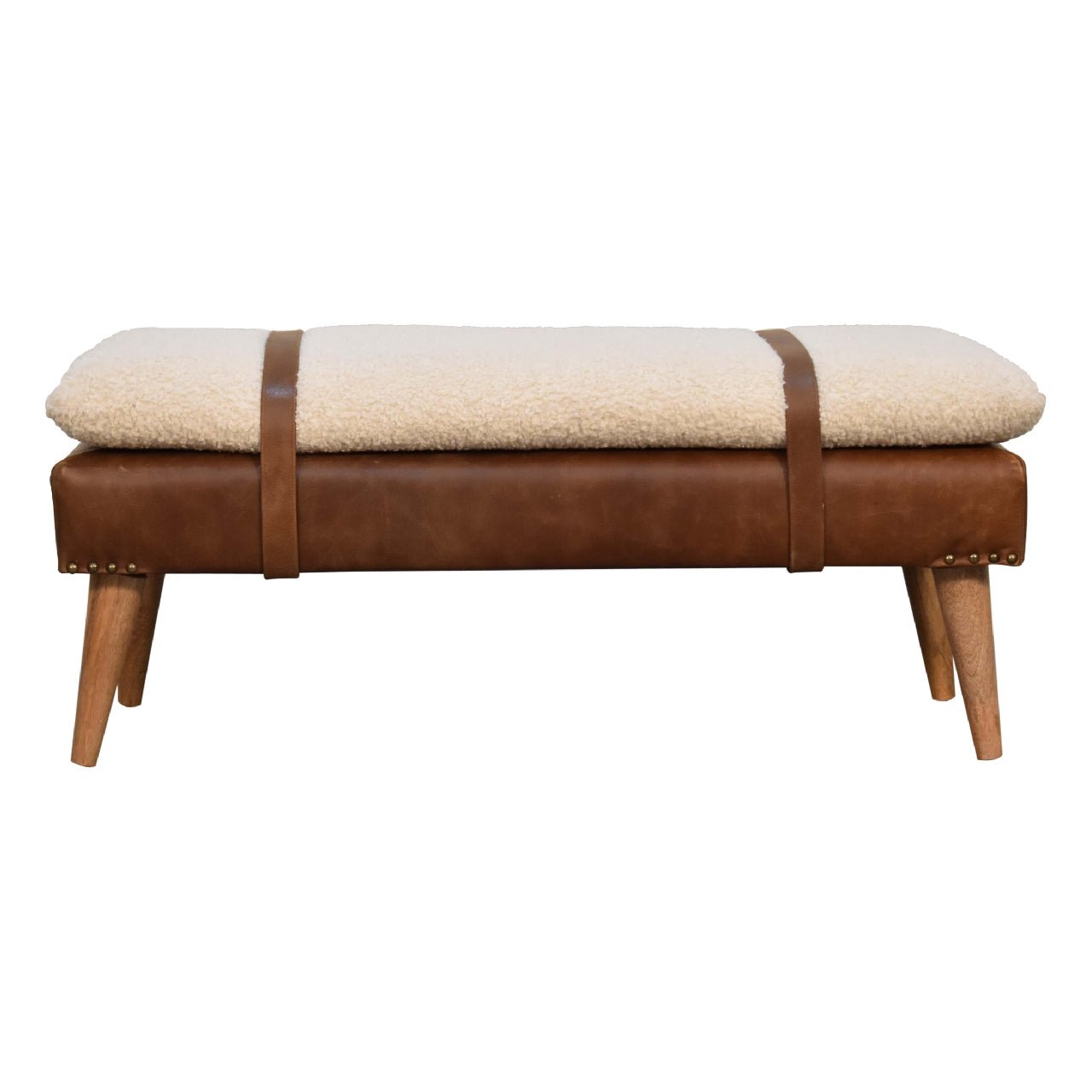 Bouclé Buffalo Hide Leather Bench - SILVIONIX