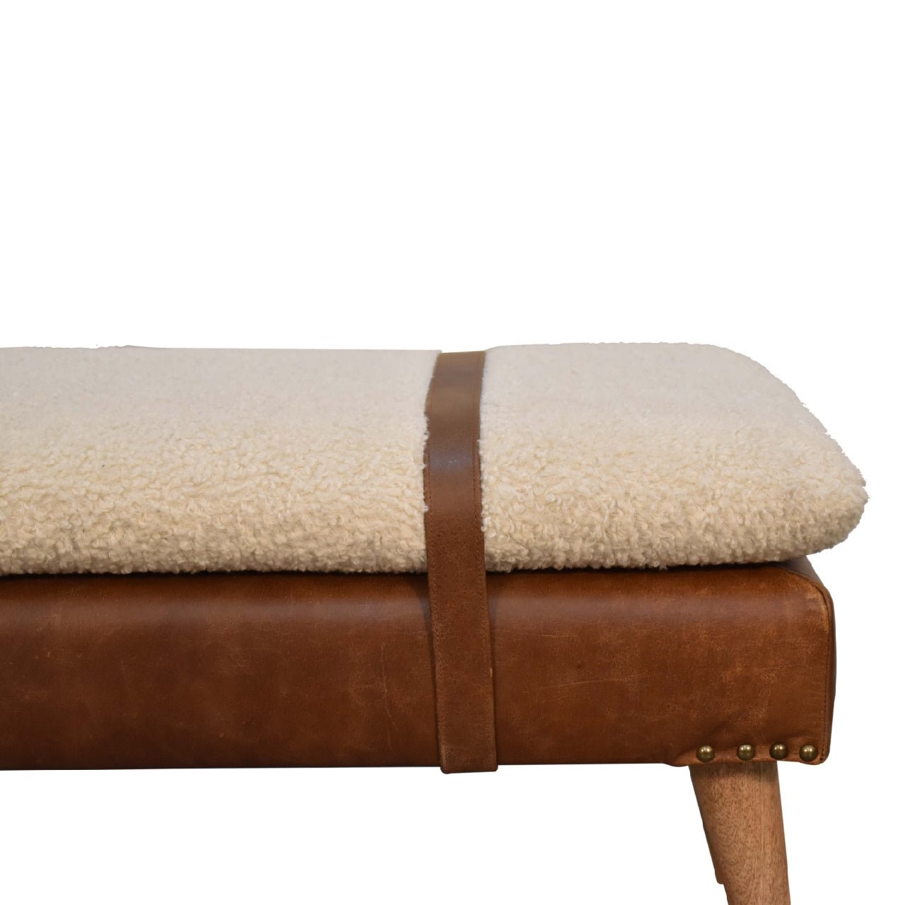 Bouclé Buffalo Hide Leather Bench - SILVIONIX