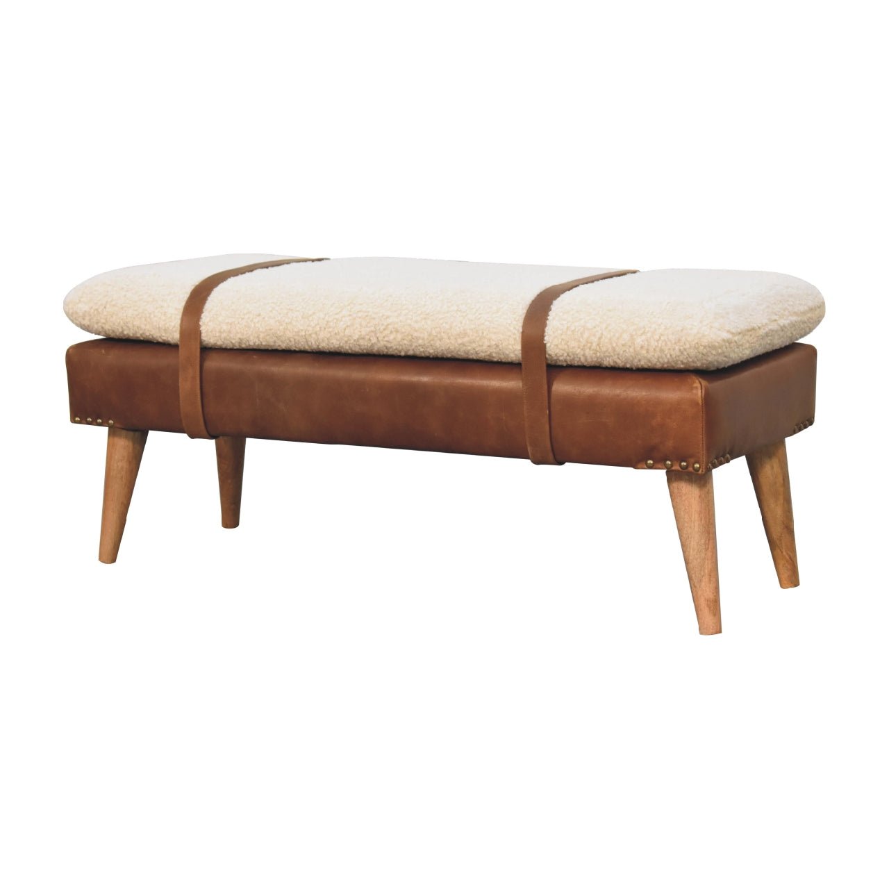 Bouclé Buffalo Hide Leather Bench - SILVIONIX