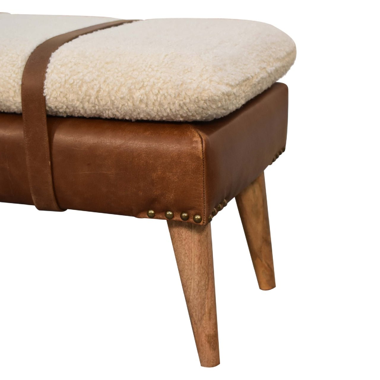 Bouclé Buffalo Hide Leather Bench - SILVIONIX