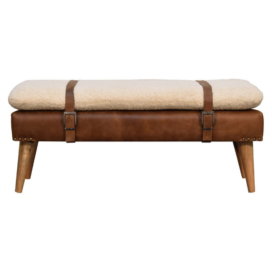 Bouclé Buffalo Hide Leather Bench - SILVIONIX