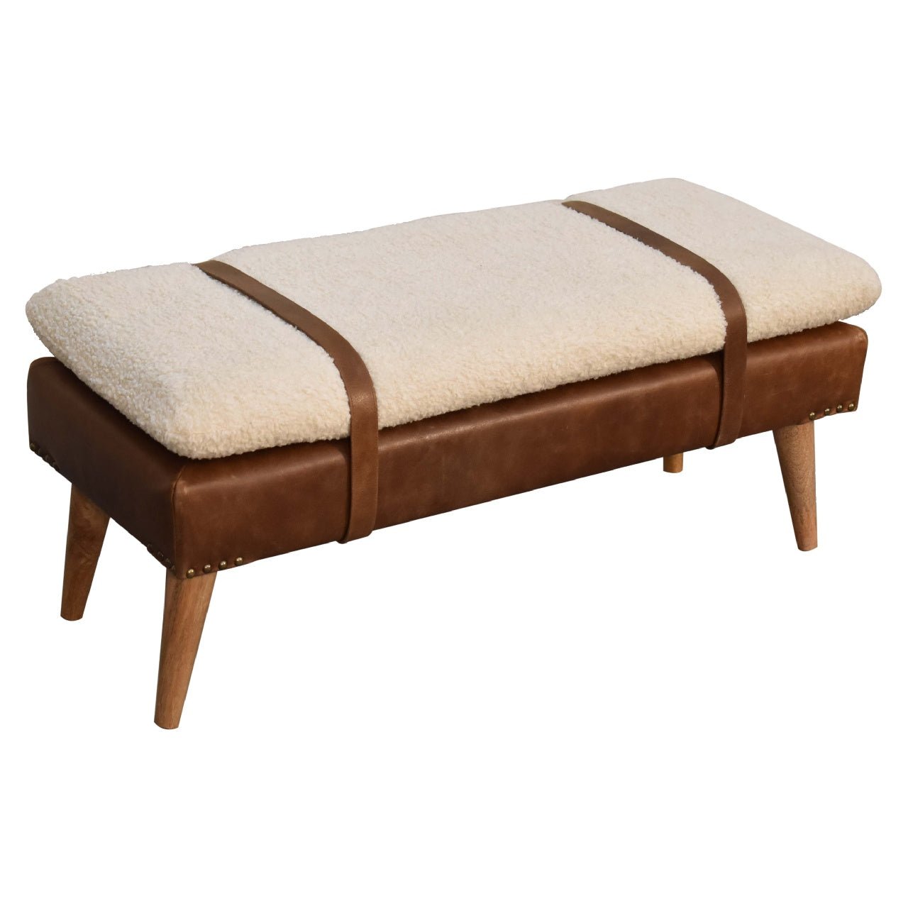 Bouclé Buffalo Hide Leather Bench - SILVIONIX