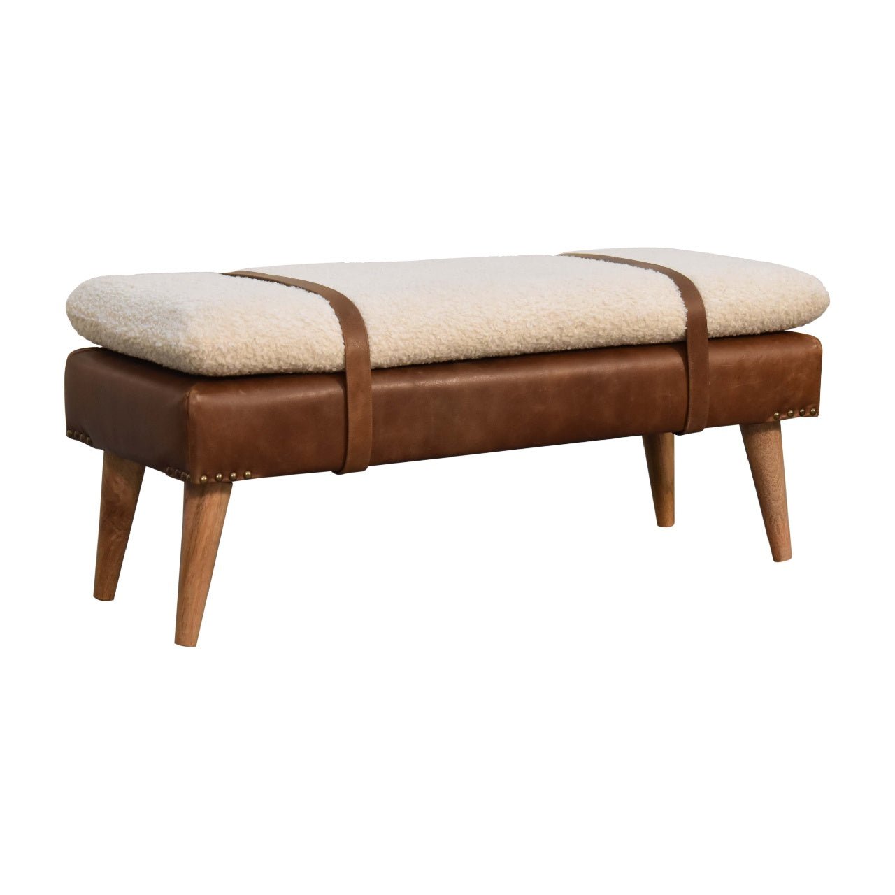 Bouclé Buffalo Hide Leather Bench - SILVIONIX