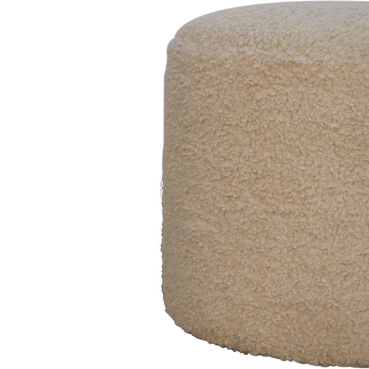 Boucle Cream Round Footstool - SILVIONIX