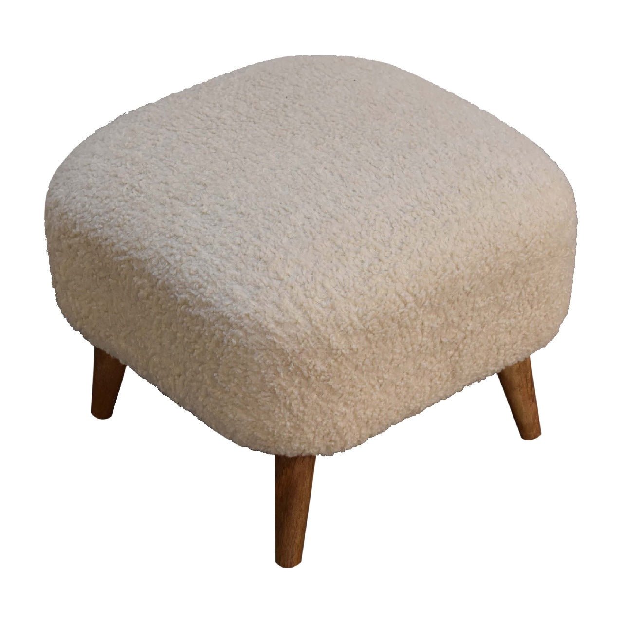 Bouclé Cream Square Footstool - SILVIONIX