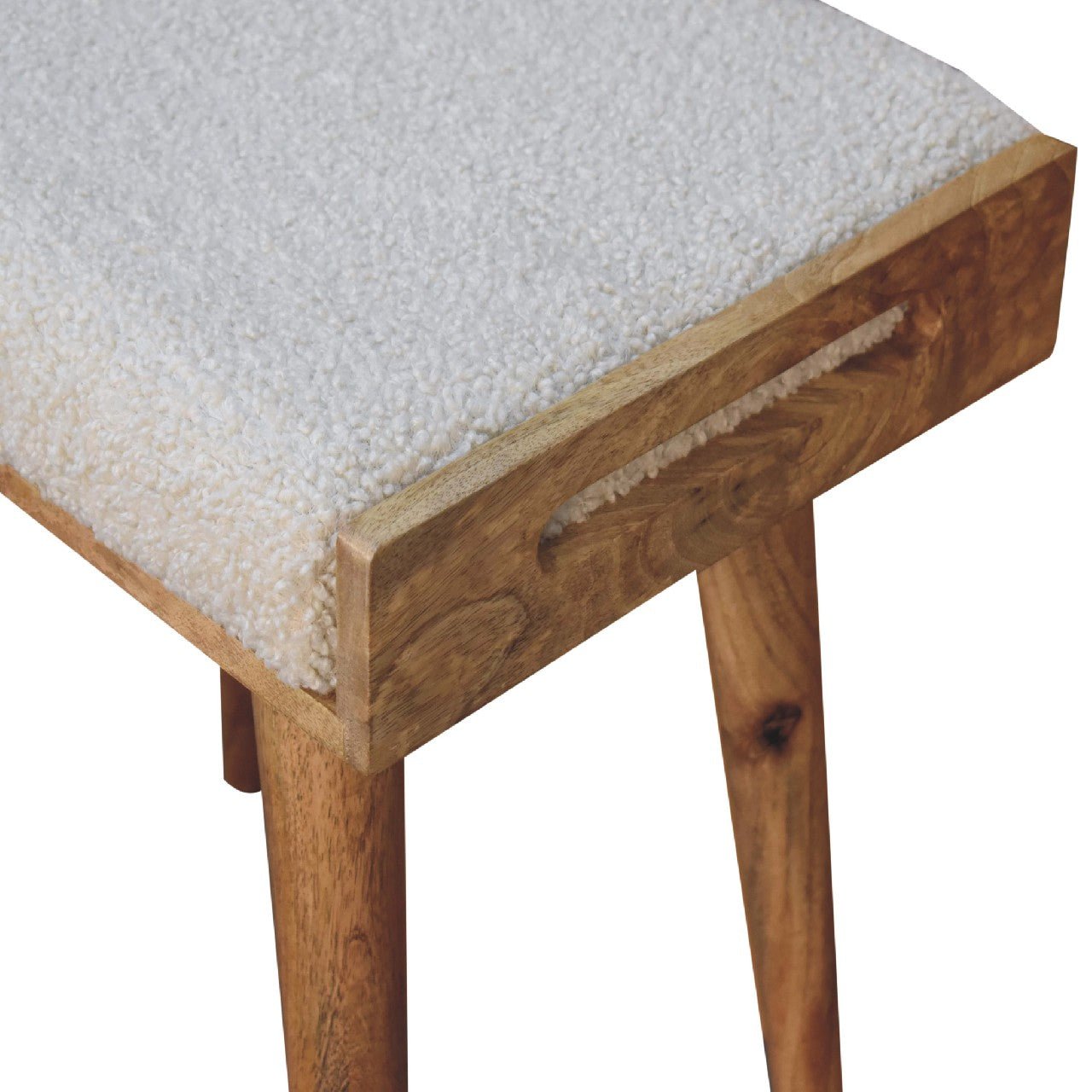 Boucle Cream Tray Style Footstool - SILVIONIX