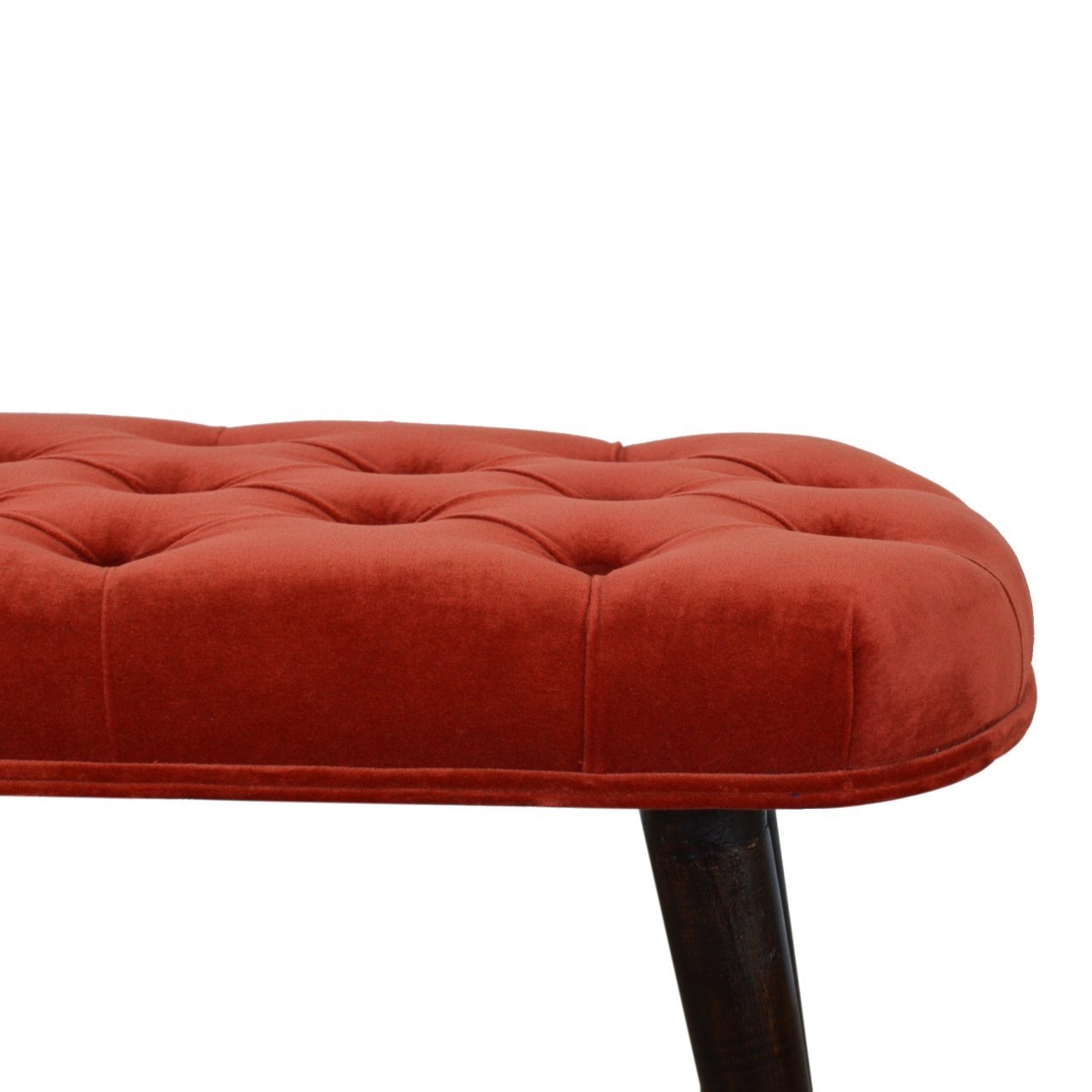 Brick Red Cotton Velvet Deep Button Bench - SILVIONIX