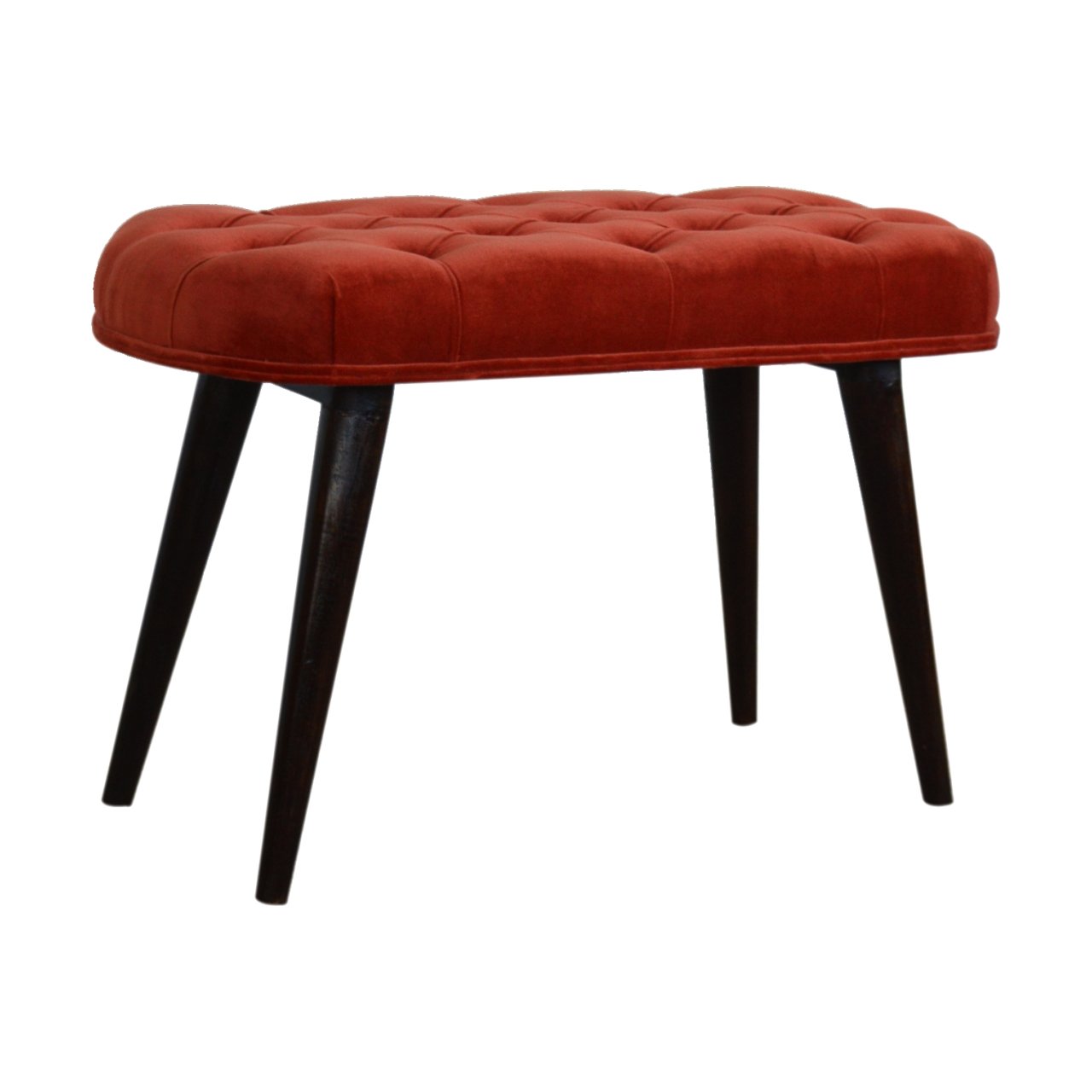 Brick Red Cotton Velvet Deep Button Bench - SILVIONIX