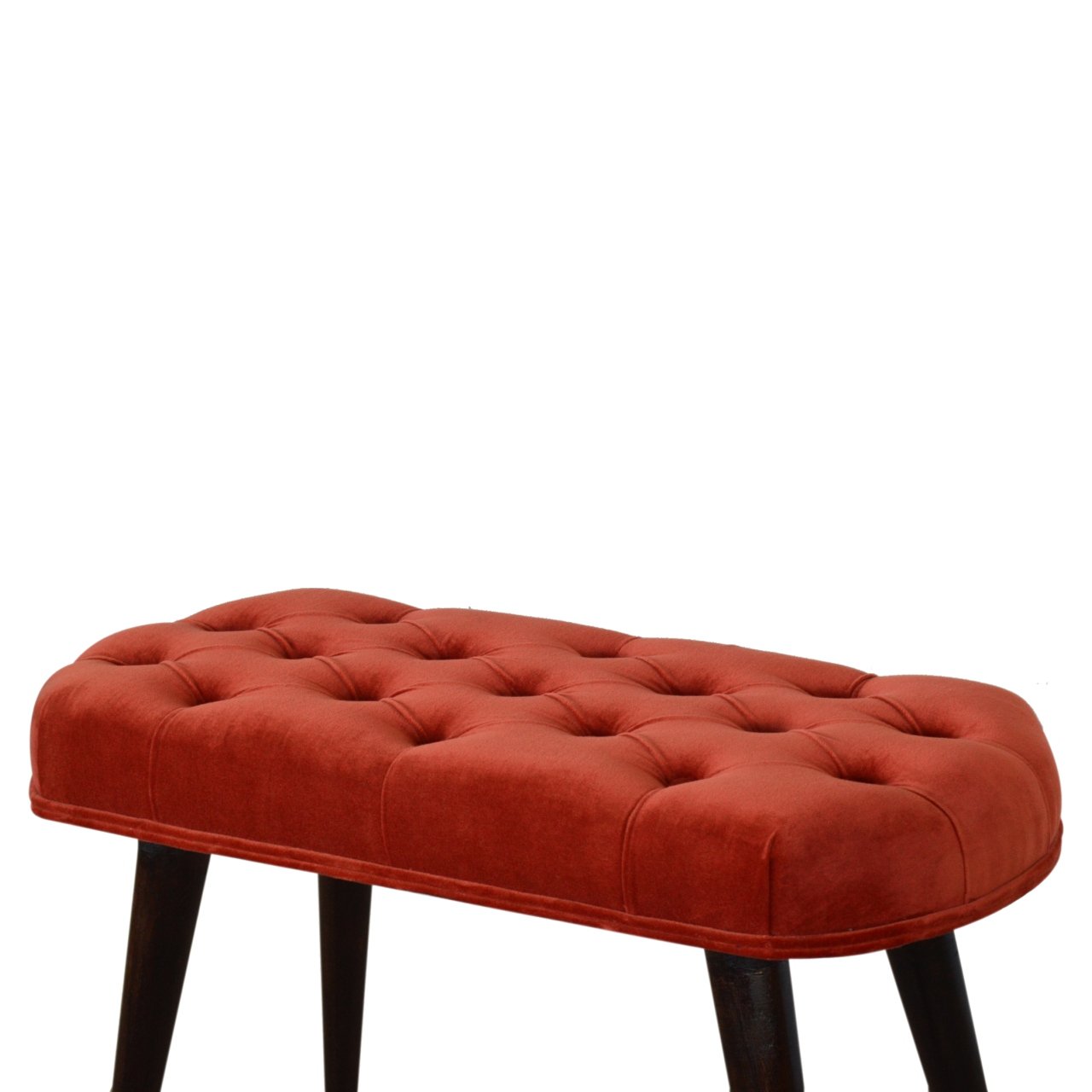 Brick Red Cotton Velvet Deep Button Bench - SILVIONIX