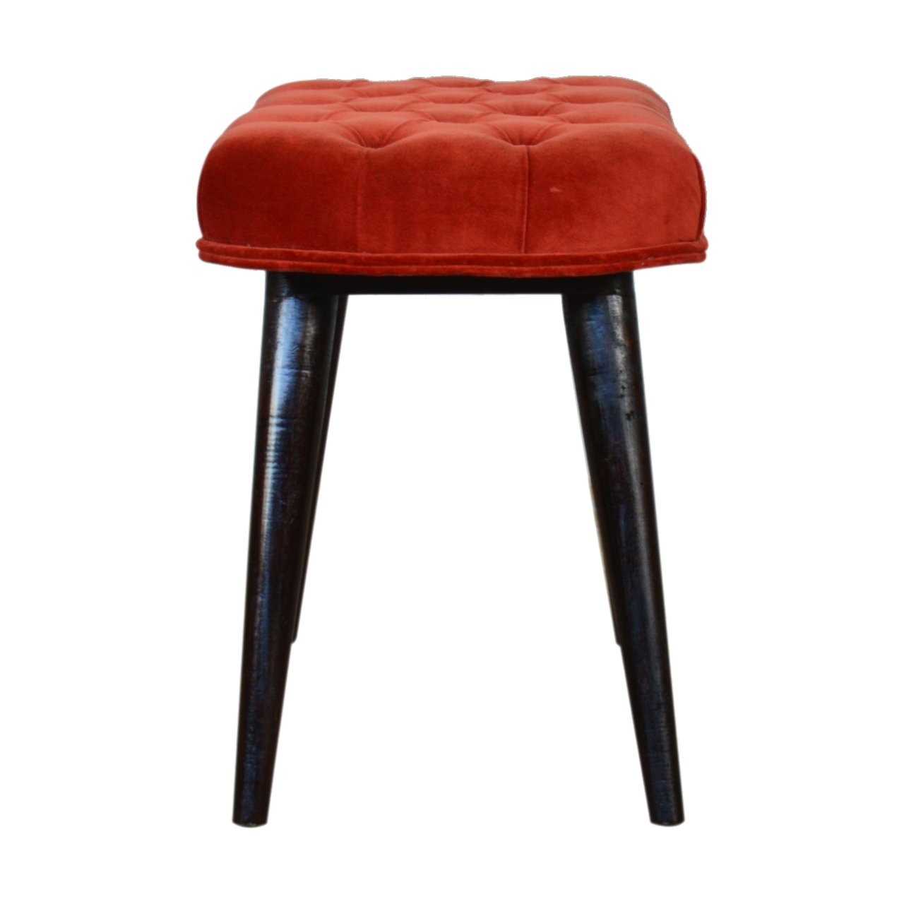 Brick Red Cotton Velvet Deep Button Bench - SILVIONIX