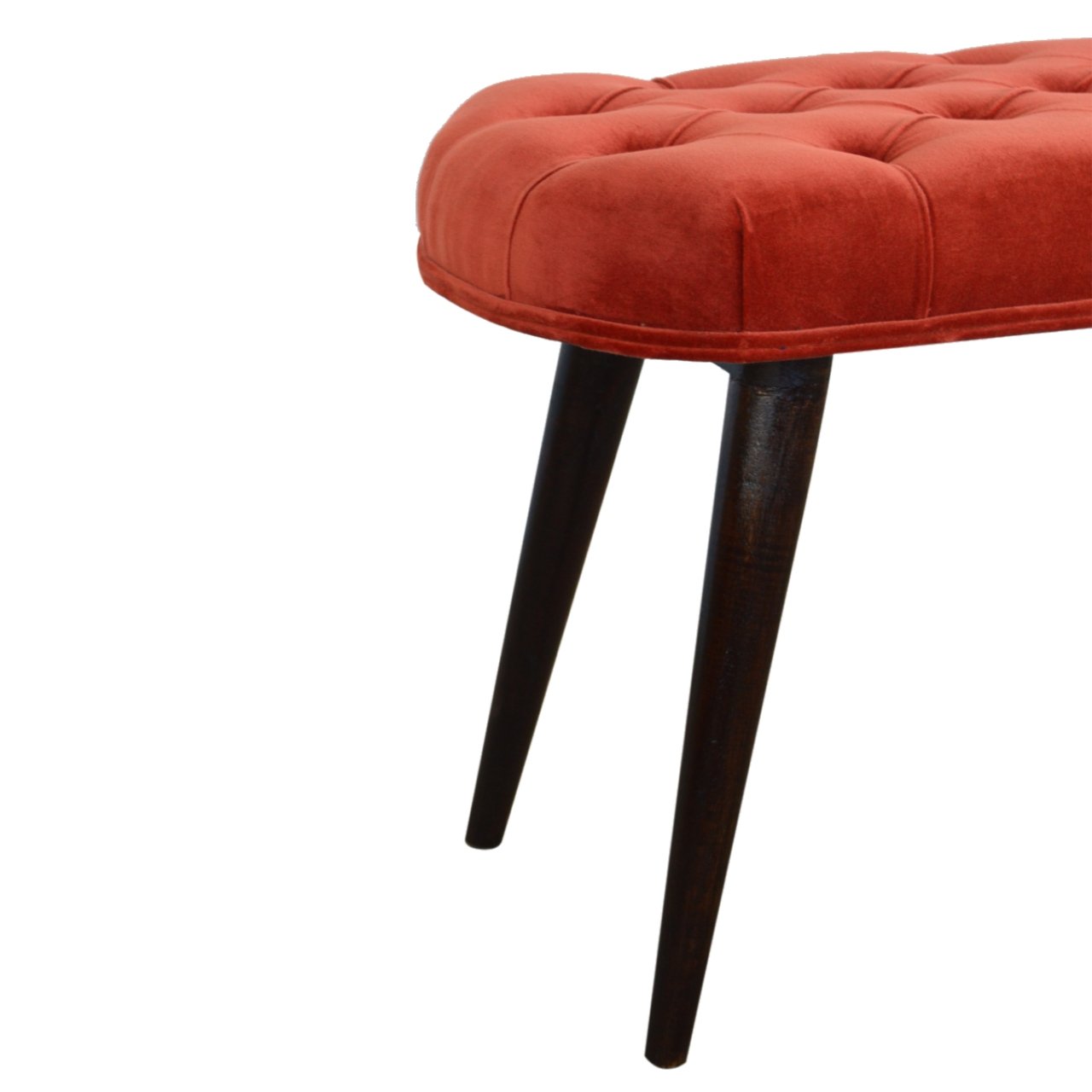 Brick Red Cotton Velvet Deep Button Bench - SILVIONIX