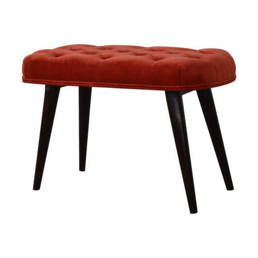 Brick Red Cotton Velvet Deep Button Bench - SILVIONIX