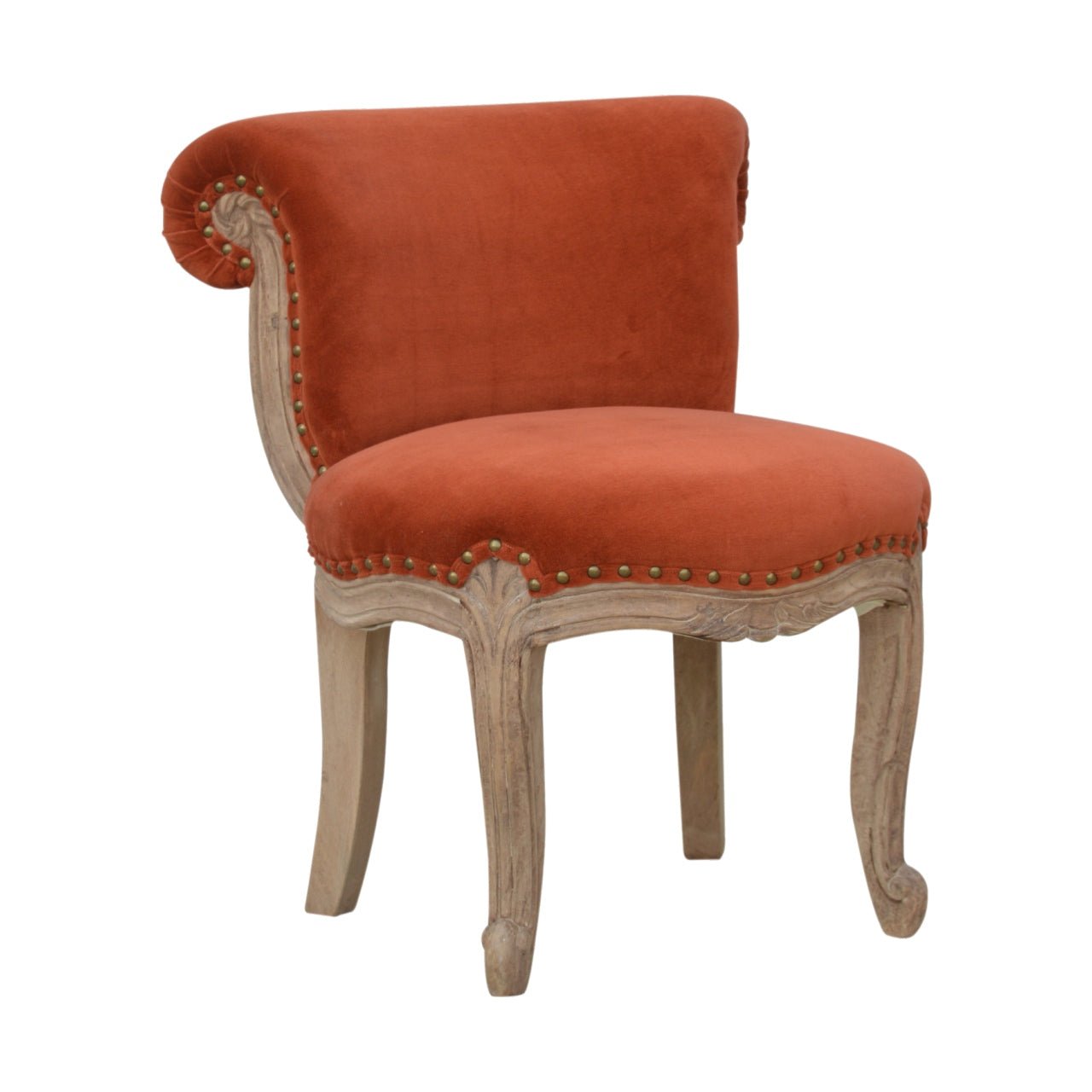 Brick Red Velvet Studded Chair - SILVIONIX