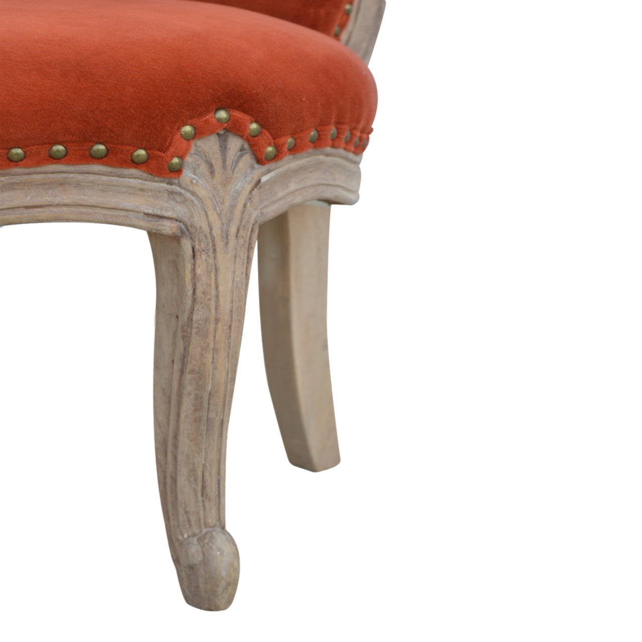 Brick Red Velvet Studded Chair - SILVIONIX