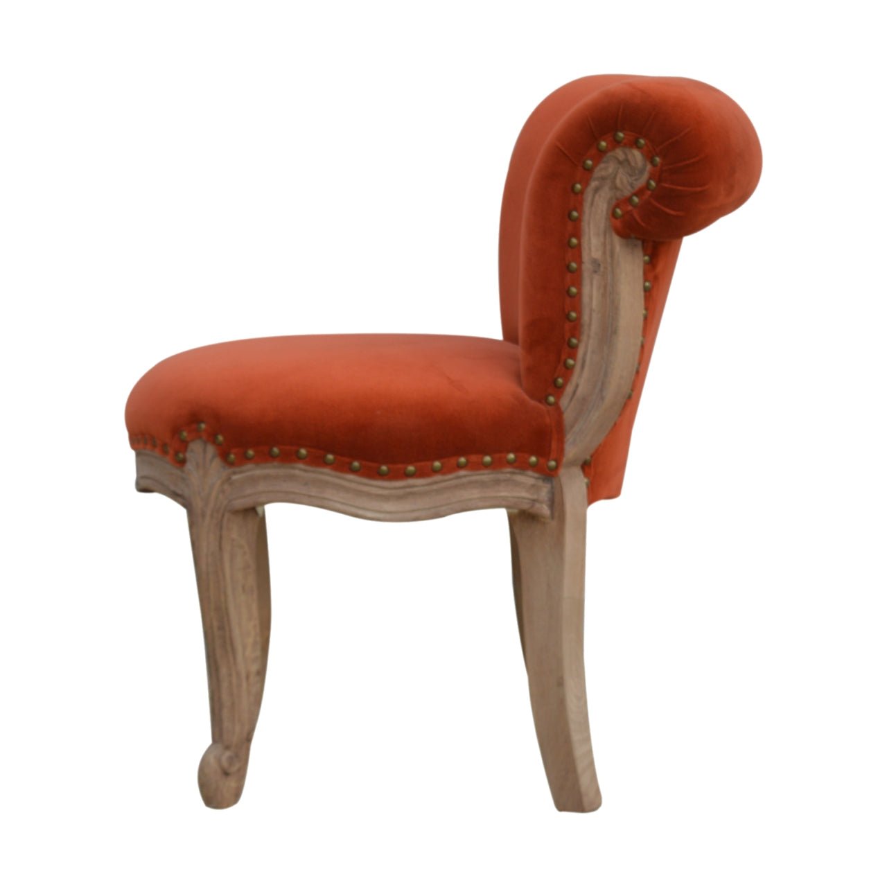 Brick Red Velvet Studded Chair - SILVIONIX