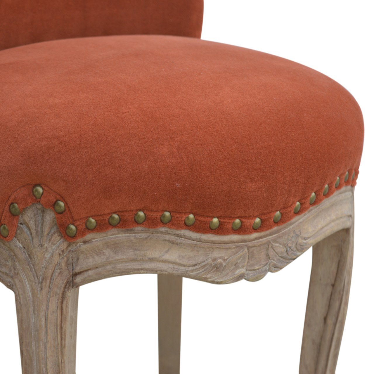 Brick Red Velvet Studded Chair - SILVIONIX