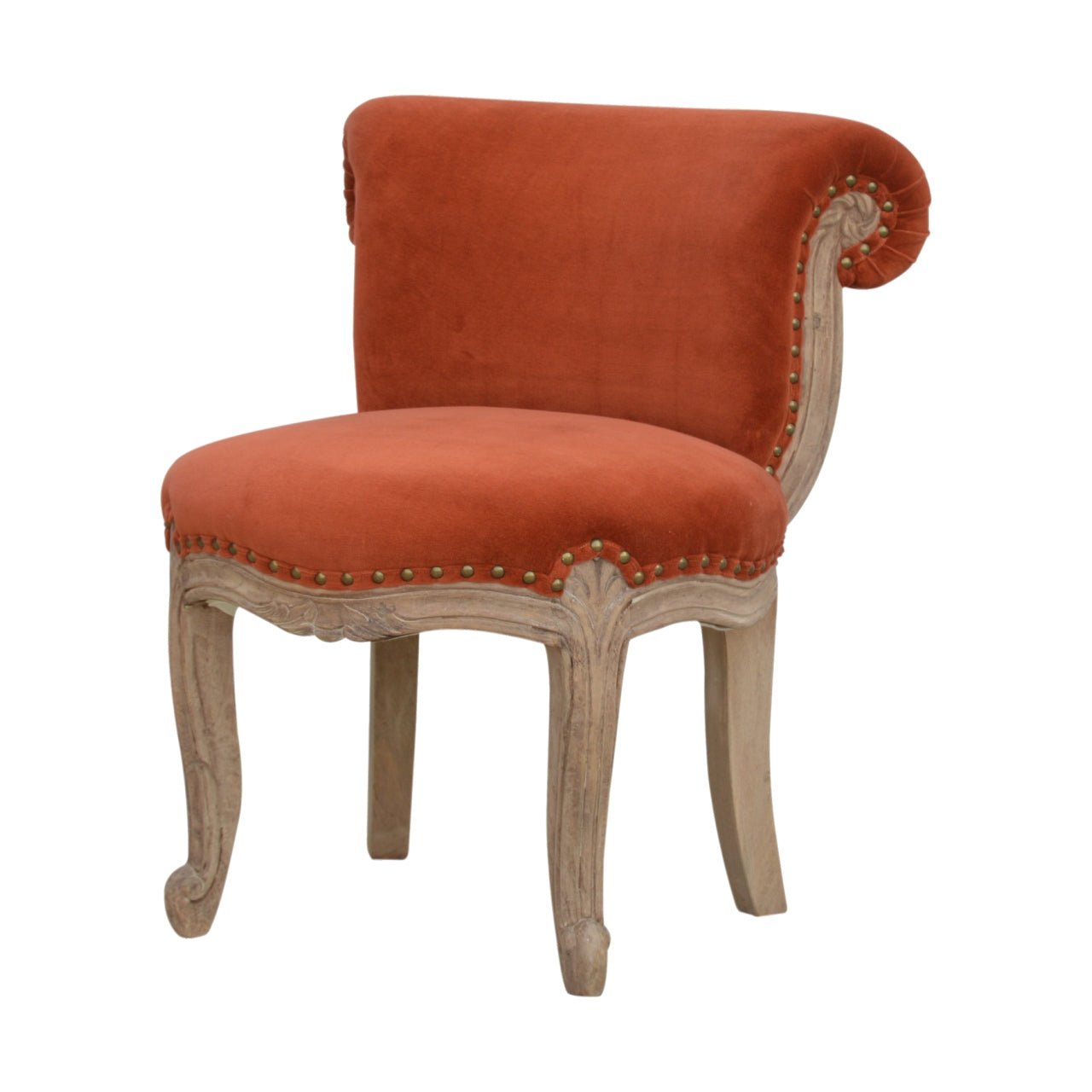 Brick Red Velvet Studded Chair - SILVIONIX