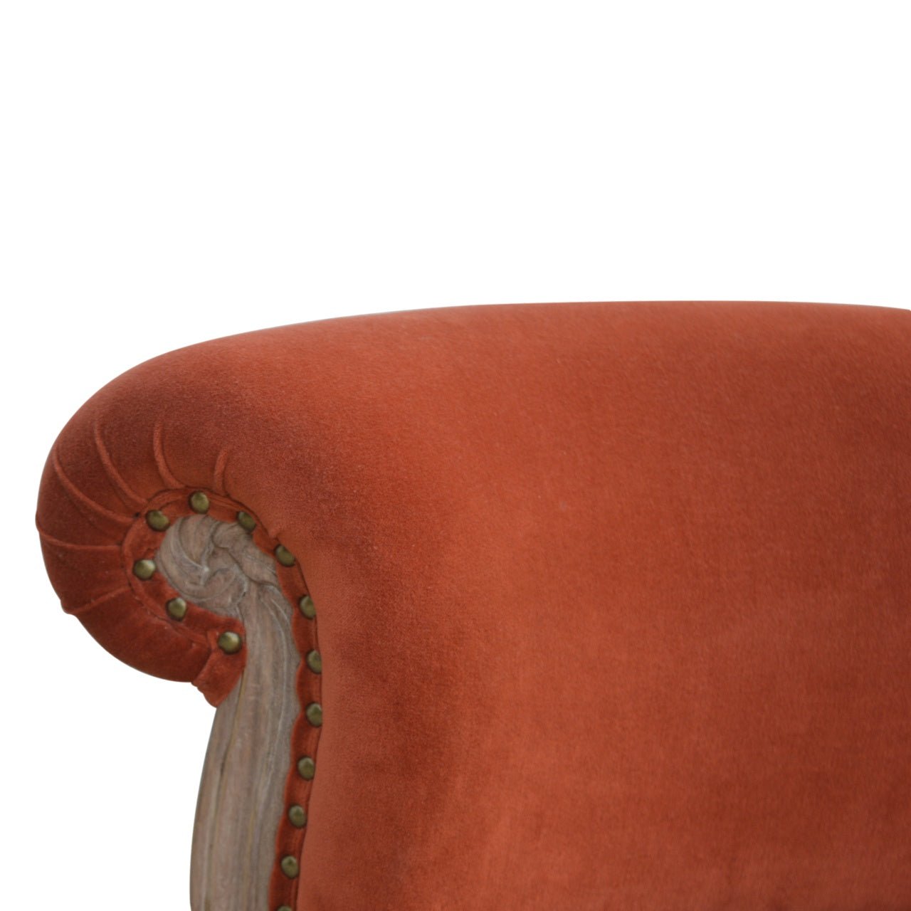 Brick Red Velvet Studded Chair - SILVIONIX