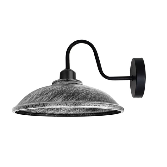 Brushed Silver Wall Light Fixture, Black Wall Sconce E27 Base Socket Screw Wall Mounted Swan Neck Hemisphere Shape Shade - SILVIONIX