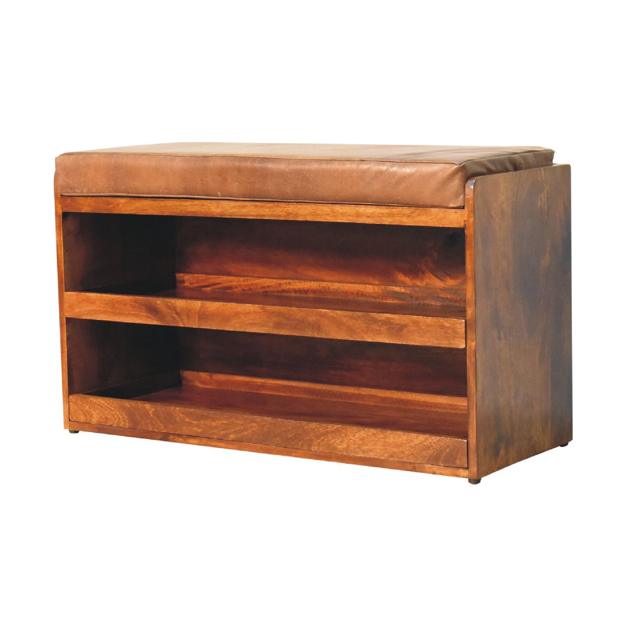 Buffalo Hide Pull out Chestnut Shoe Storage Bench - SILVIONIX