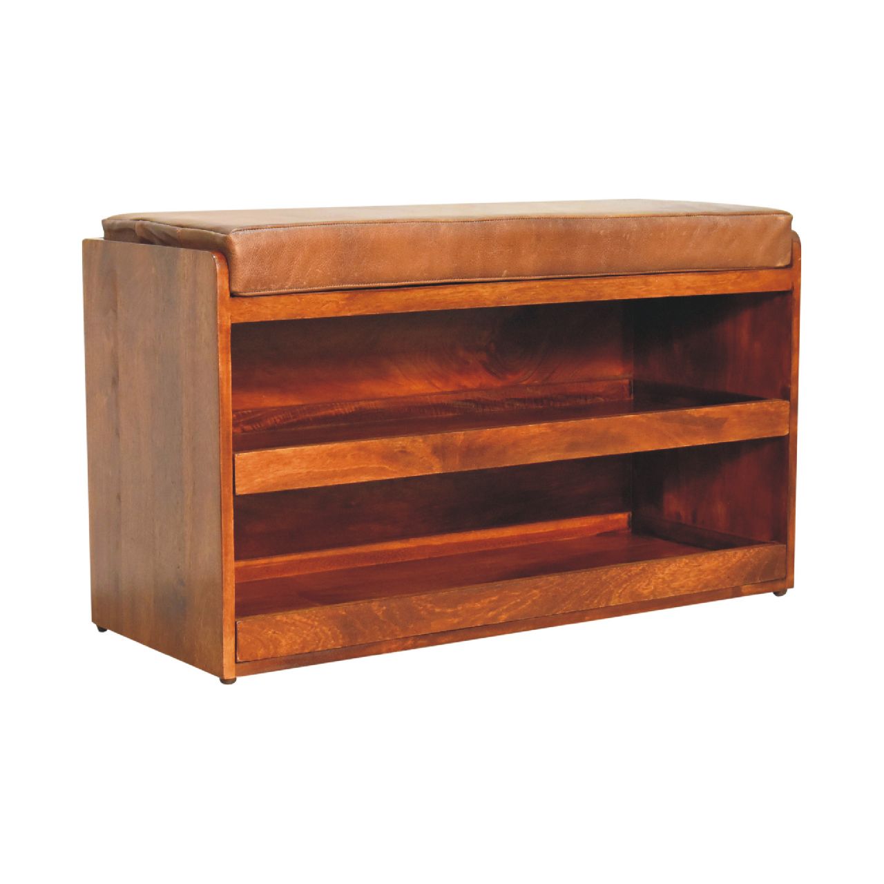 Buffalo Hide Pull out Chestnut Shoe Storage Bench - SILVIONIX