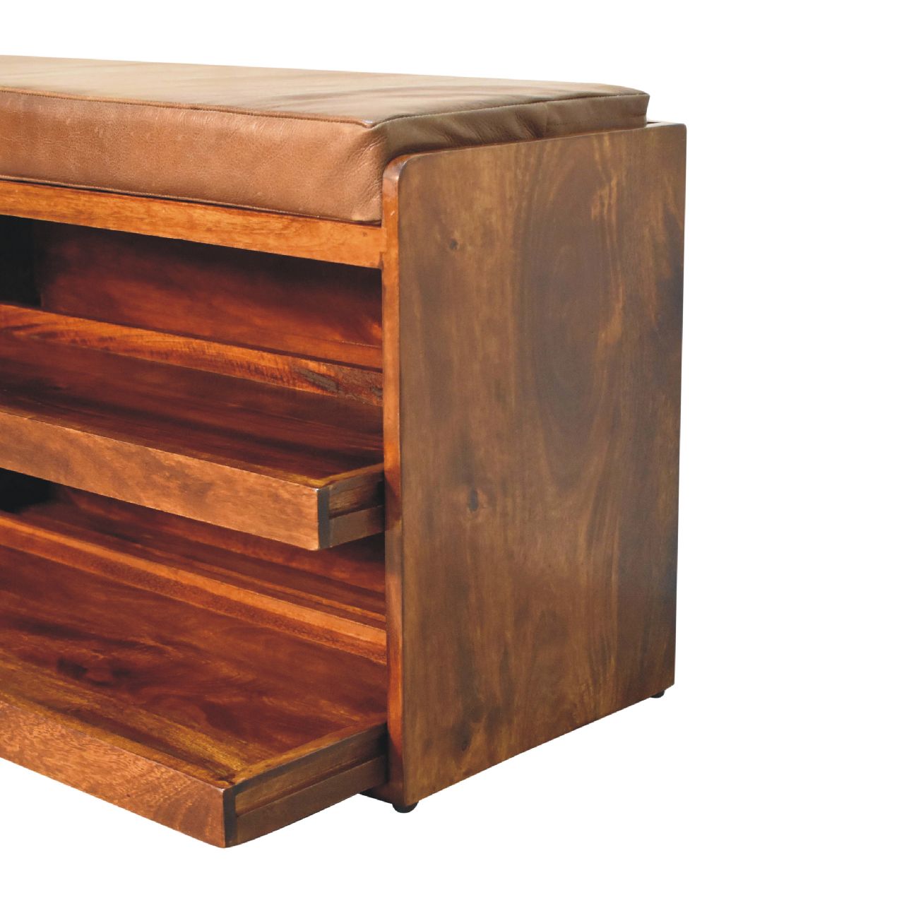 Buffalo Hide Pull out Chestnut Shoe Storage Bench - SILVIONIX